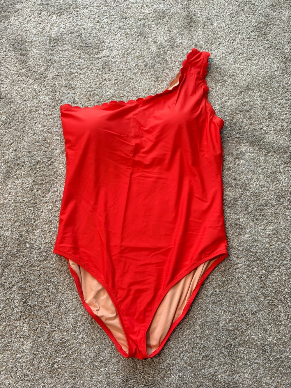 J. Crew Red One-Shoulder Scalloped-Edge Swim One-Piece